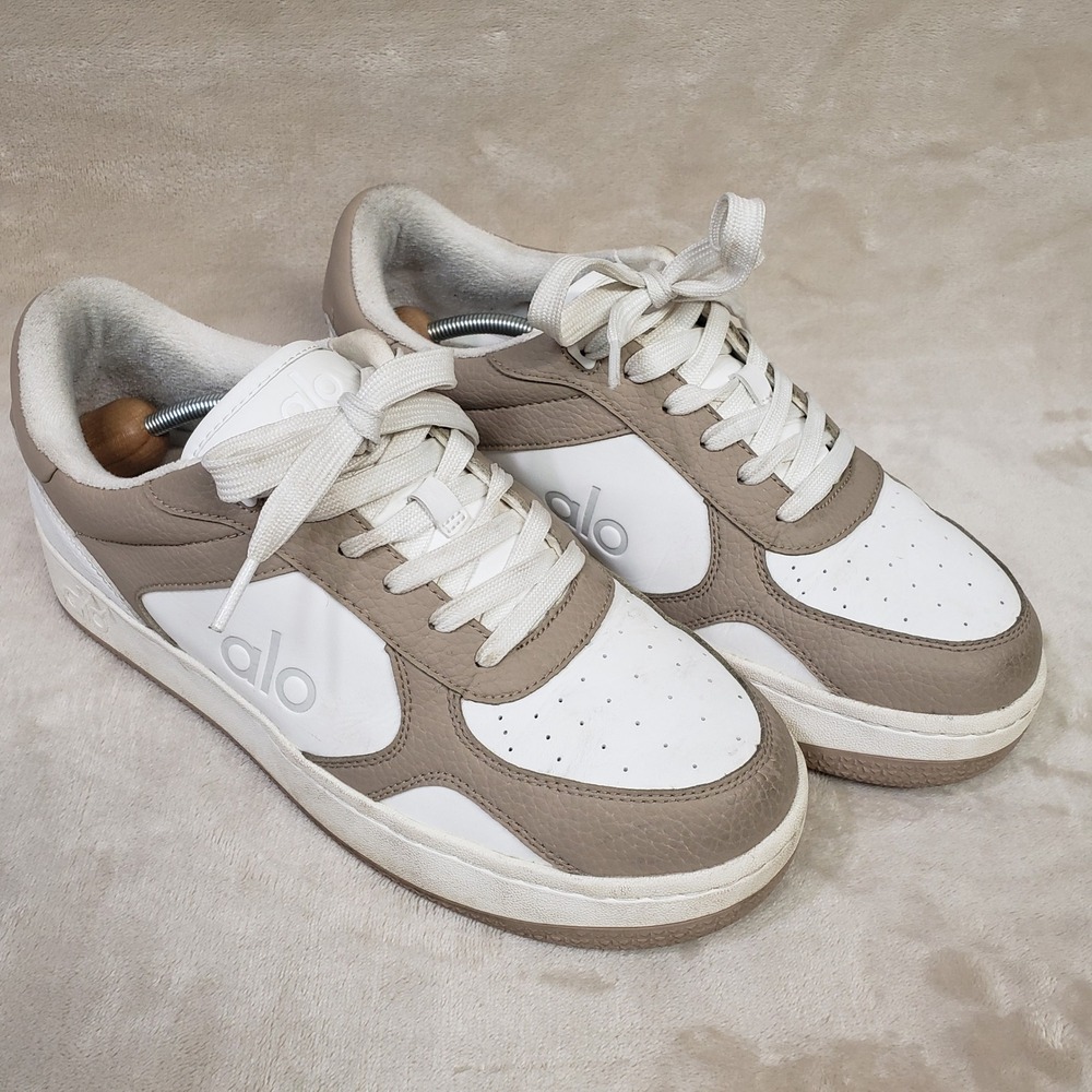 Alo Yoga Sneakers Men's 9.5 Women's 11 White Tan Leather Low Top Athletic Shoes